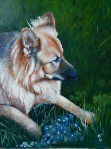 Pintura intitulada "Portrait d'un chien…" por Patrick Nevoso, Obras de arte originais, Óleo