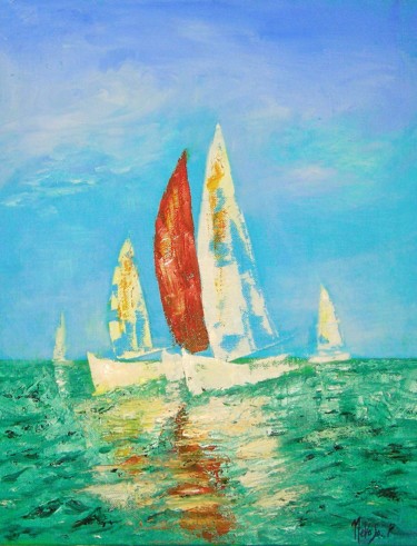 Painting titled "Voiliers" by Patrick Nevoso, Original Artwork, Oil