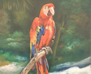 绘画 标题为“Perroquet à la Palm…” 由Patrick Nevoso, 原创艺术品, 油