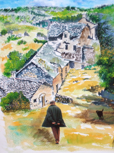 Painting titled "L'homme tranquille.…" by Patrick Nevoso, Original Artwork, Watercolor