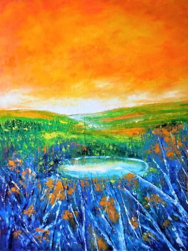 Peinture intitulée "Couchant sur le lac…" par Patrick Nevoso, Œuvre d'art originale, Huile