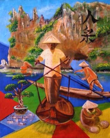 Painting titled "Labeur-d 'Indochine…" by Patrick Nevoso, Original Artwork, Oil