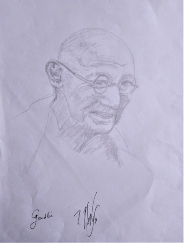 Dibujo titulada "Croquis de Gandhi." por Patrick Nevoso, Obra de arte original, Lápiz