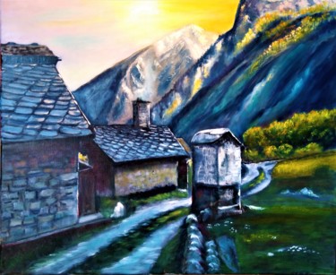 Painting titled "Val d'Aoste 3 Tombé…" by Patrick Nevoso, Original Artwork, Oil Mounted on Wood Stretcher frame