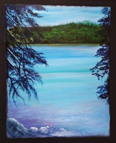 Painting titled "Fenêtre sur le Lac…" by Patrick Nevoso, Original Artwork, Oil Mounted on Wood Stretcher frame