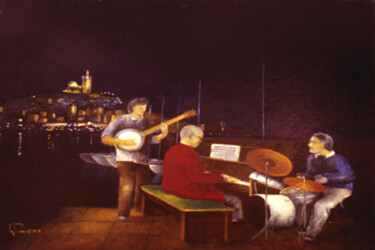 Malerei mit dem Titel "jazz in Marseille" von Patrick Lemiere, Original-Kunstwerk, Öl