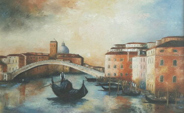Painting titled "gondolier à Venise" by Patrick Lemiere, Original Artwork, Oil