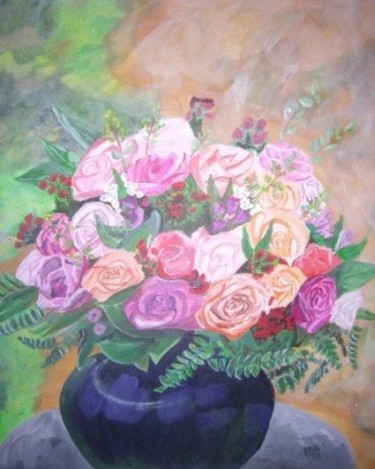 Peinture intitulée "Bouquet de roses" par Patrick Mahieu, Œuvre d'art originale, Huile