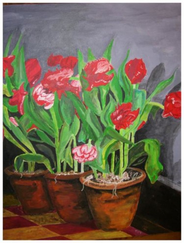 Peinture intitulée "Fleur de printemps" par Patrick Mahieu, Œuvre d'art originale, Huile