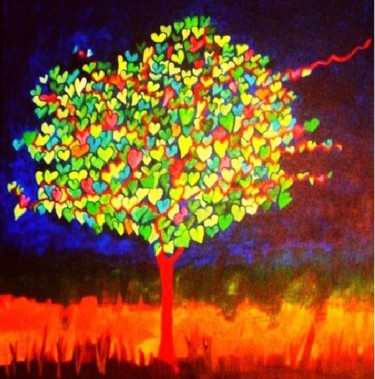 Peinture intitulée "L'arbre au coeurs." par Patrick Mahieu, Œuvre d'art originale, Huile