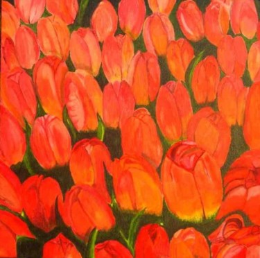 Peinture intitulée "Tulipes" par Patrick Mahieu, Œuvre d'art originale, Huile