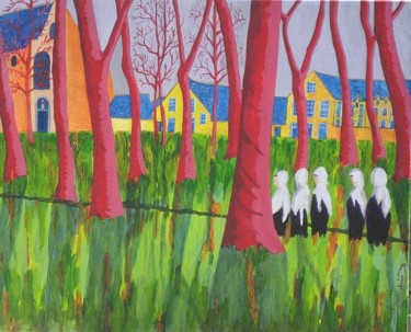 Peinture intitulée "Les gros arbres rou…" par Patrick Mahieu, Œuvre d'art originale, Huile