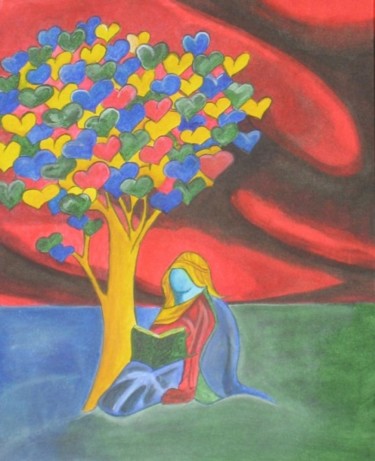 Peinture intitulée "La vierge lisant" par Patrick Mahieu, Œuvre d'art originale, Autre