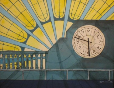 Peinture intitulée "Horloge de la gare…" par Patrick Mahieu, Œuvre d'art originale, Huile