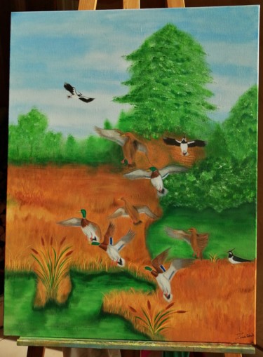 Peinture intitulée "la vie du marais" par Patrick Prieto, Œuvre d'art originale, Acrylique