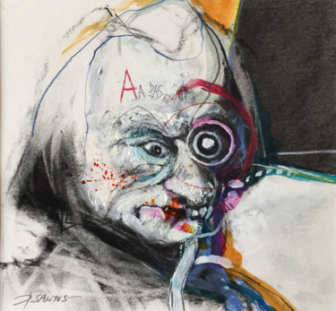 Рисунок под названием "TÊTE A.A. 10 2013" - Patrick Santus, Подлинное произведение искусства, Цветные карандаши