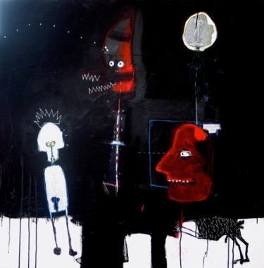 Peinture intitulée "MOON AND GOAT" par Patrick Santus, Œuvre d'art originale, Acrylique