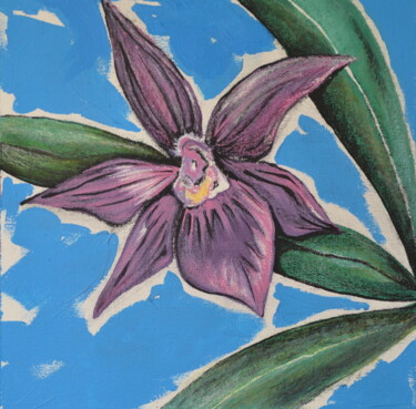 Painting titled ""Orchidée 3"" by Patrizia Pic, Original Artwork, Acrylic Mounted on Other rigid panel