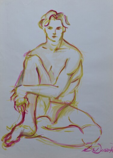 Peinture intitulée "Portrait masculin" par Patrizia Pic, Œuvre d'art originale, Gouache