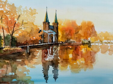 Pittura intitolato "Riflessi d’autunno" da Patrizia Salcini, Opera d'arte originale, Acquarello