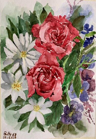 Pintura intitulada "Rose ad acquerello" por Patrizia Salcini, Obras de arte originais, Aquarela