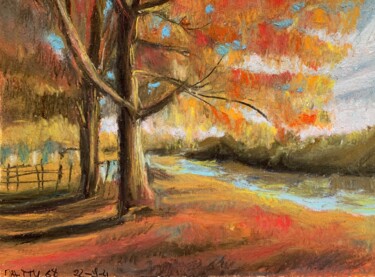 Pittura intitolato "Rosso d’autunno" da Patrizia Salcini, Opera d'arte originale, Pastello