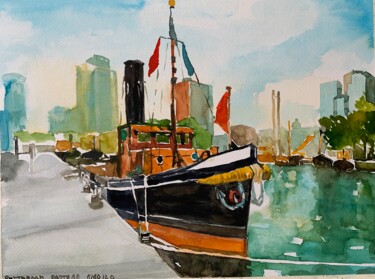 Pintura intitulada "Il porto di Rotterd…" por Patrizia Salcini, Obras de arte originais, Aquarela