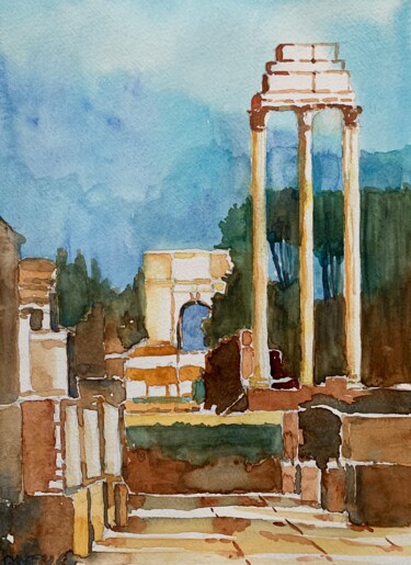 Pittura intitolato "Roma, Il Foro" da Patrizia Salcini, Opera d'arte originale, Acquarello