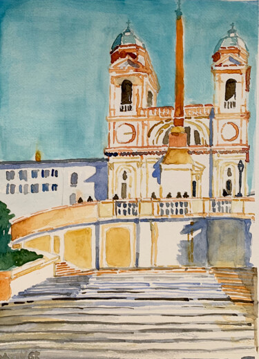 Peinture intitulée "Trinità dei Monti,…" par Patrizia Salcini, Œuvre d'art originale, Aquarelle