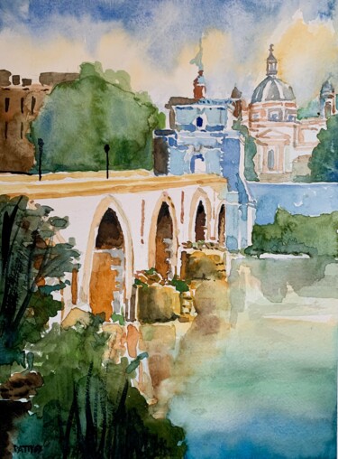 Peinture intitulée "Ponte Milvio,Roma" par Patrizia Salcini, Œuvre d'art originale, Aquarelle