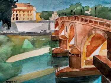 Painting titled "Ponte Sisto, Roma" by Patrizia Salcini, Original Artwork, Watercolor