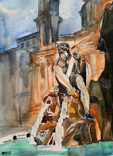 Pittura intitolato "Piazza Navona" da Patrizia Salcini, Opera d'arte originale, Acquarello