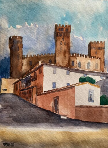 Malerei mit dem Titel "Castello di Torre A…" von Patrizia Salcini, Original-Kunstwerk, Aquarell
