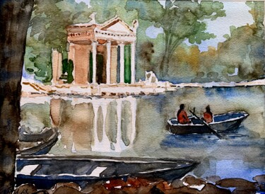Pittura intitolato "Villa Borghese, Roma" da Patrizia Salcini, Opera d'arte originale, Acquarello