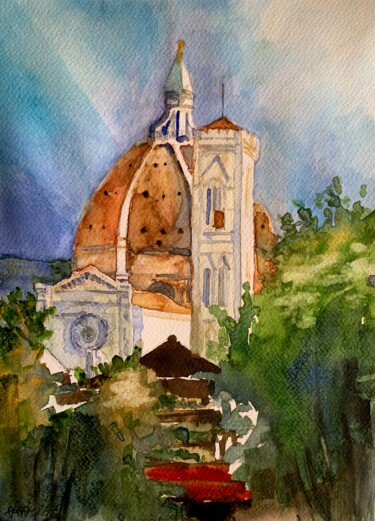 Painting titled "Firenze , dalla ter…" by Patrizia Salcini, Original Artwork, Watercolor