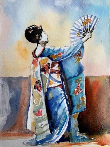 Schilderij getiteld "Danzatrice di Kyo O…" door Patrizia Salcini, Origineel Kunstwerk, Aquarel