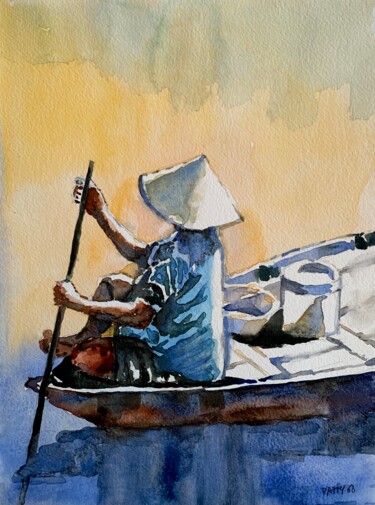 Schilderij getiteld "Andando a pesca" door Patrizia Salcini, Origineel Kunstwerk, Aquarel