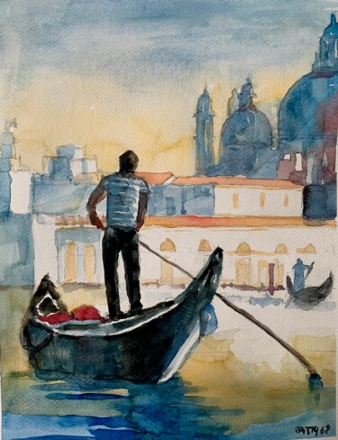 Painting titled "Venezia in Blu" by Patrizia Salcini, Original Artwork, Watercolor