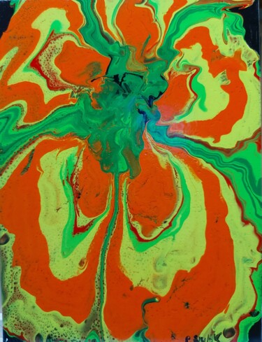 Peinture intitulée "Orange flower" par Patryk Siwiak, Œuvre d'art originale, Acrylique