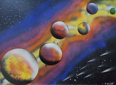 Painting titled "Galaxy" by Patryk Siwiak, Original Artwork, Spray paint Mounted on Wood Stretcher frame