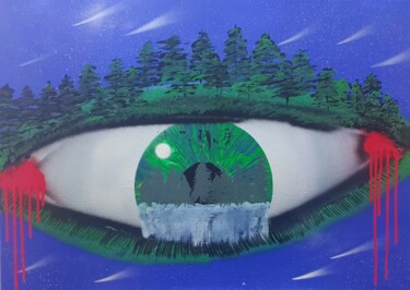 Malerei mit dem Titel "Weeping of the Earth" von Patryk Siwiak, Original-Kunstwerk, Sprühfarbe Auf Keilrahmen aus Holz monti…