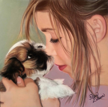 Painting titled "Puppy Love" by Patsy Ruth Kroeckel, Original Artwork, Pastel Mounted on Wood Stretcher frame