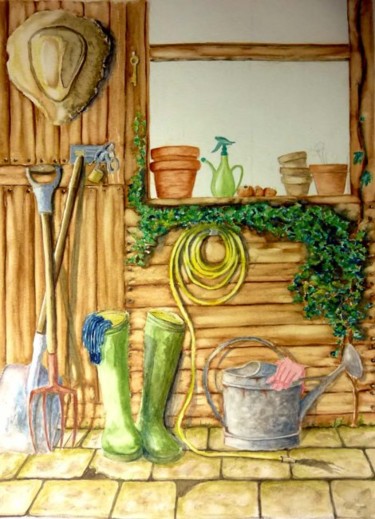 Peinture intitulée "Le jardin de mon pè…" par Chris, Œuvre d'art originale, Huile