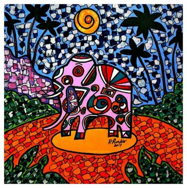 Pintura intitulada "ELEPHANT" por P. Rocko, Obras de arte originais, Acrílico