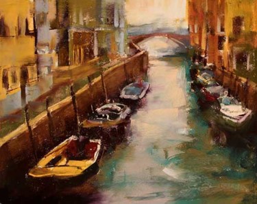 Painting titled "Venice Canal" by David Patterson, Original Artwork, Oil