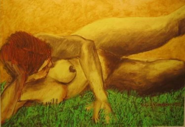 Pintura intitulada "Nude on Grass" por David Patterson, Obras de arte originais, Óleo