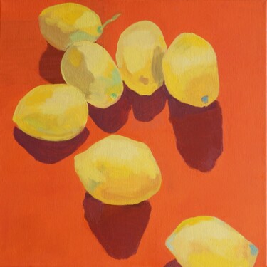 「Array of Lemons」というタイトルの絵画 Patty Rodgersによって, オリジナルのアートワーク, オイル ウッドストレッチャーフレームにマウント