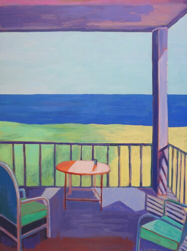 Painting titled "Condo View with Yel…" by Patty Rodgers, Original Artwork, Oil Mounted on Wood Stretcher frame