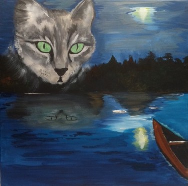 Painting titled "un-chat-dans-la-nui…" by Patty Wagner, Original Artwork, Acrylic
