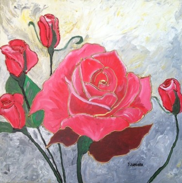 Schilderij getiteld "les-roses.jpg" door Patty Wagner, Origineel Kunstwerk, Acryl